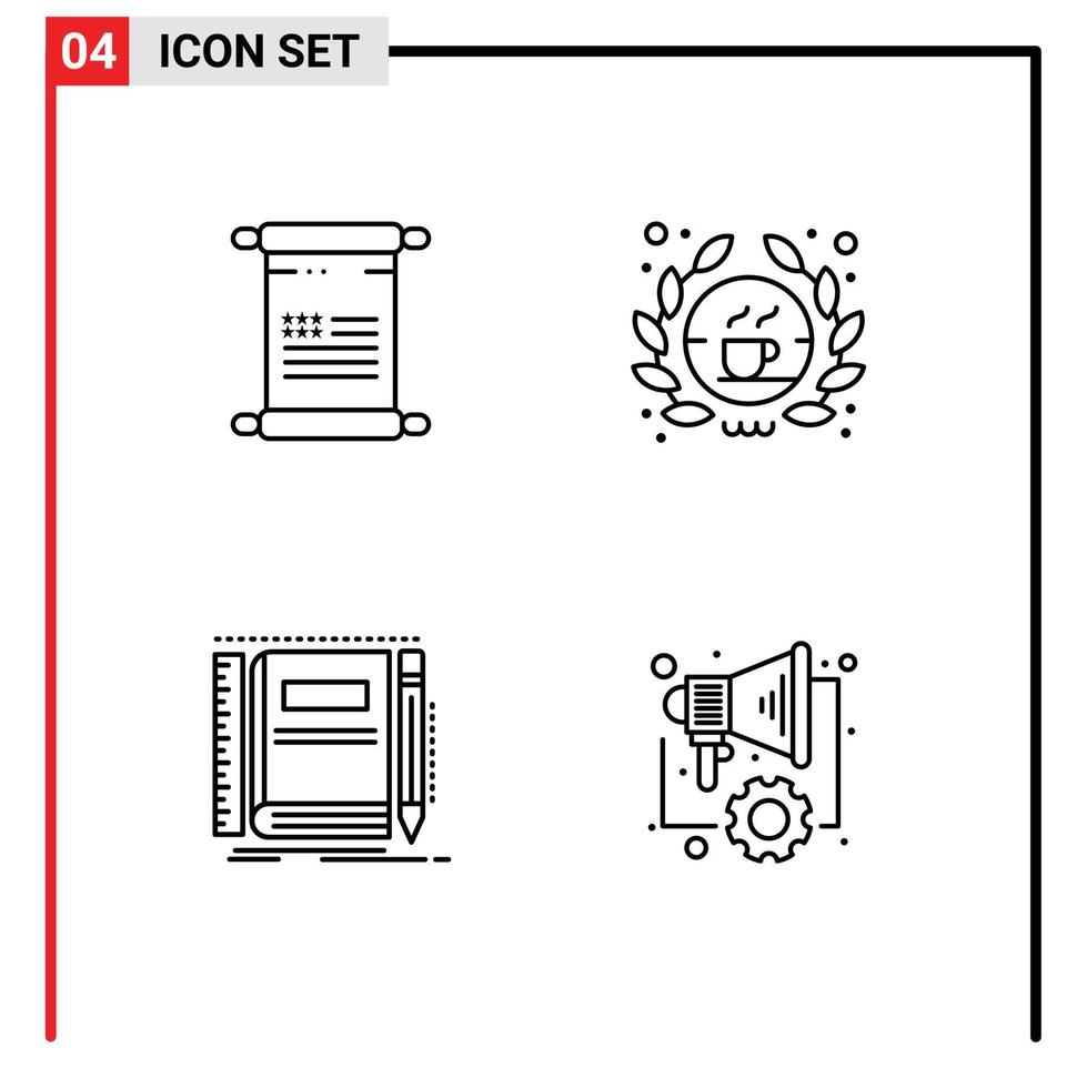 piktogram uppsättning av 4 enkel fylld linje platt färger av skrolla anteckningsbok USA affär ficka redigerbar vektor design element