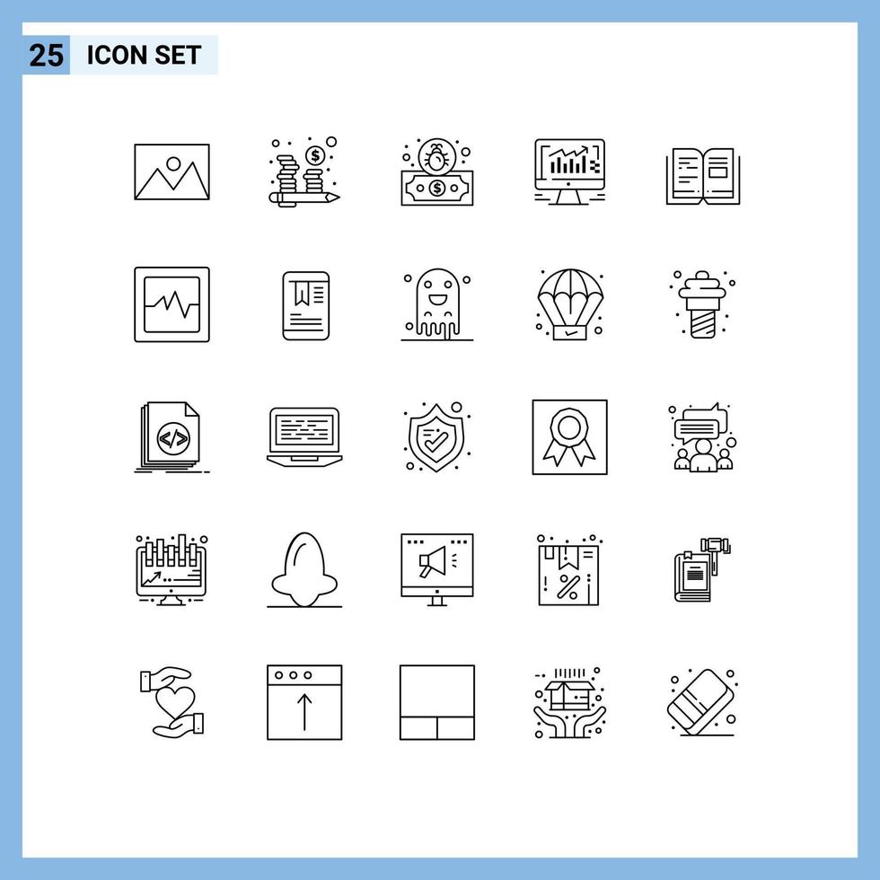 redigerbar vektor linje packa av 25 enkel rader av utbildning övervaka förvaltning företag dator redigerbar vektor design element