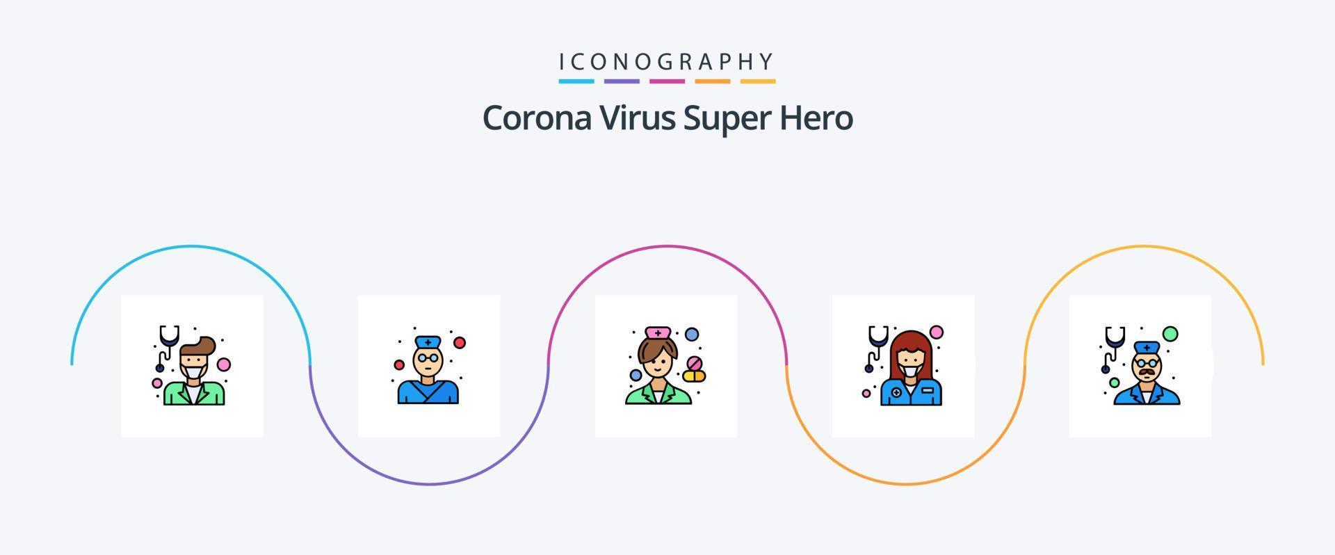 Corona Virus Super Held Linie gefüllt eben 5 Symbol Pack einschließlich medizinisch. medizinisch. Benutzerbild. Gesundheitspflege. Apotheker vektor