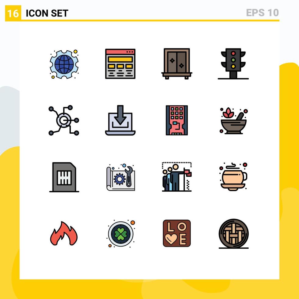 16 universell platt Färg fylld rader uppsättning för webb och mobil tillämpningar data trafik måla lampor spegel redigerbar kreativ vektor design element