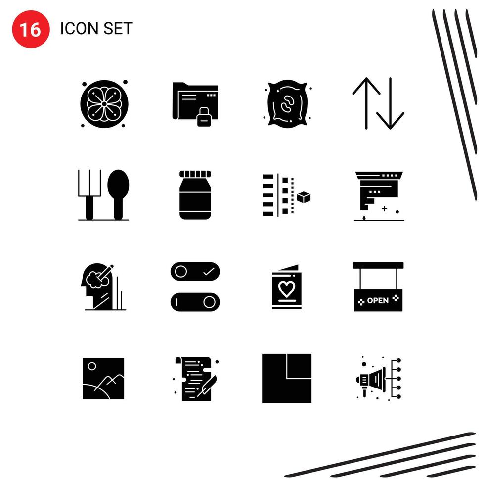 uppsättning av 16 modern ui ikoner symboler tecken för sked bebis lantbruk upside pil redigerbar vektor design element