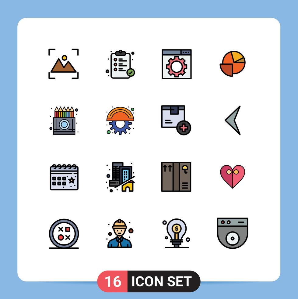 16 universell platt Färg fylld rader uppsättning för webb och mobil tillämpningar kritor låda optimering Graf Diagram redigerbar kreativ vektor design element