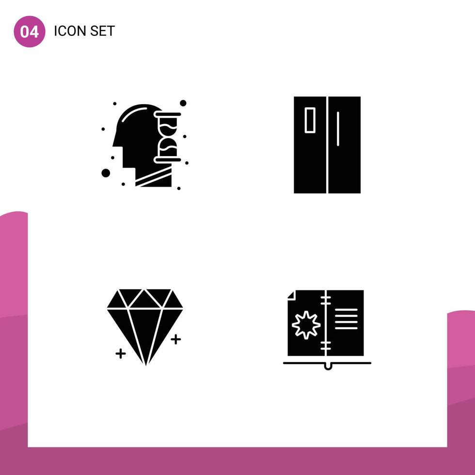universell ikon symboler grupp av 4 modern fast glyfer av mänsklig diamant timme glas kylskåp Smycken redigerbar vektor design element