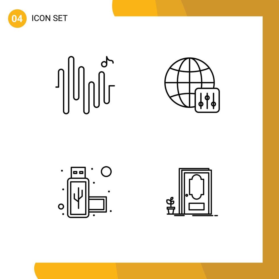 redigerbar vektor linje packa av 4 enkel fylld linje platt färger av musik dörr värld förbindelse trä redigerbar vektor design element