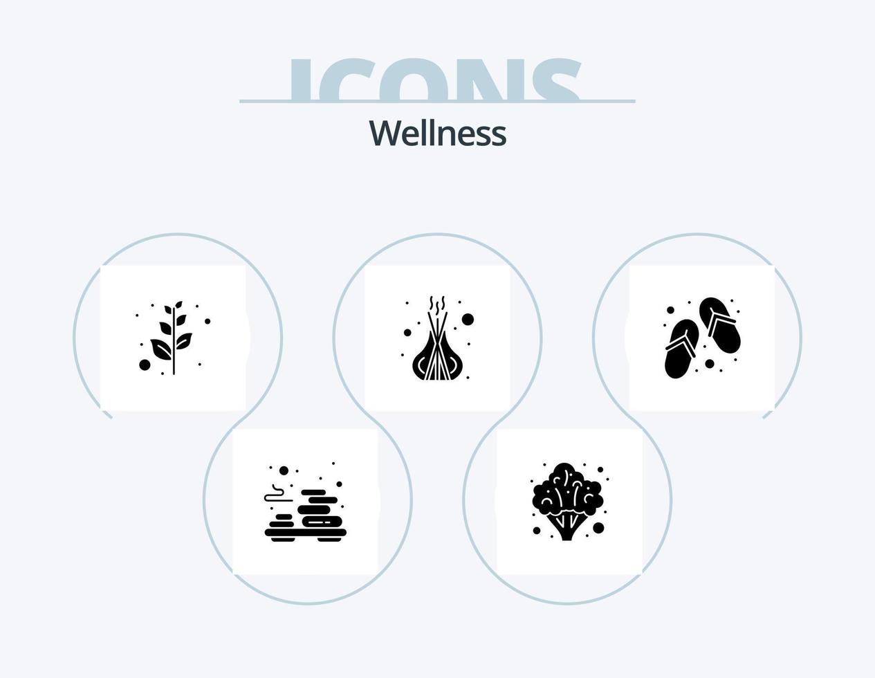 wellness glyf ikon packa 5 ikon design. tofflor. Skodon. gren. pinnar. koppla av vektor