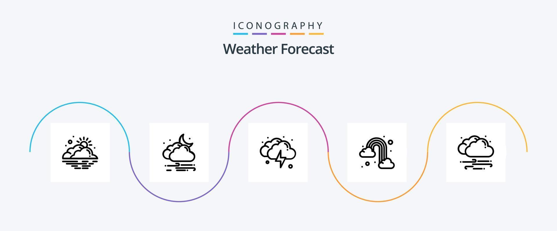 väder linje 5 ikon packa Inklusive moln. regnbåge. måne. regn. åska vektor