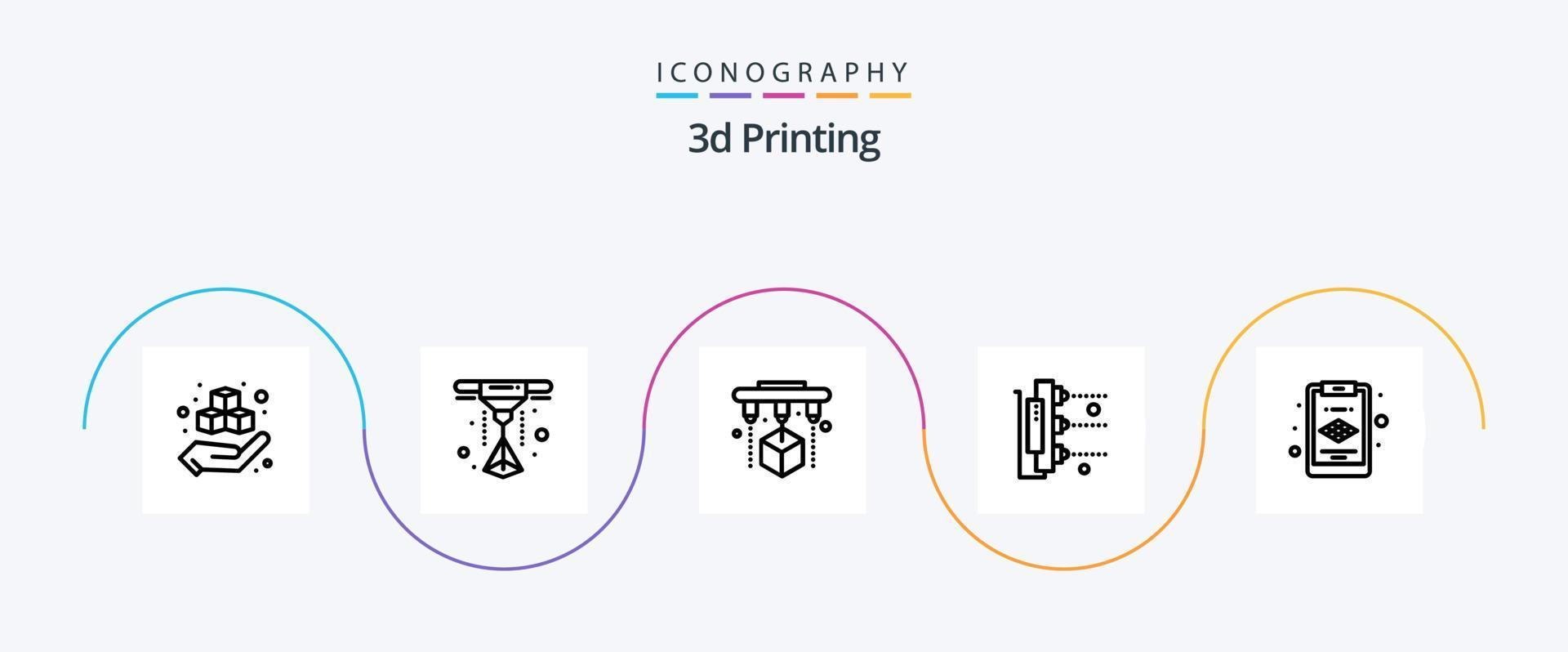 3d utskrift linje 5 ikon packa Inklusive urklipp. scanner. fabrik. maskin. fabrik vektor