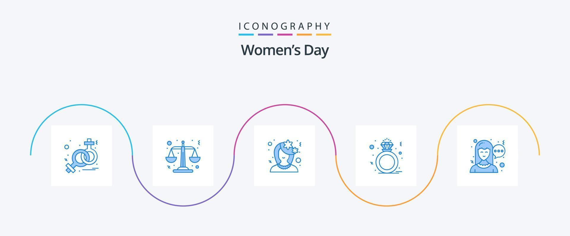 kvinnor dag blå 5 ikon packa Inklusive kvinna. chatt. blomma. gåva. närvarande vektor
