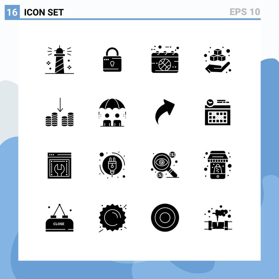 16 universell fast glyfer uppsättning för webb och mobil tillämpningar produkt utskrift säkerhet låda match redigerbar vektor design element