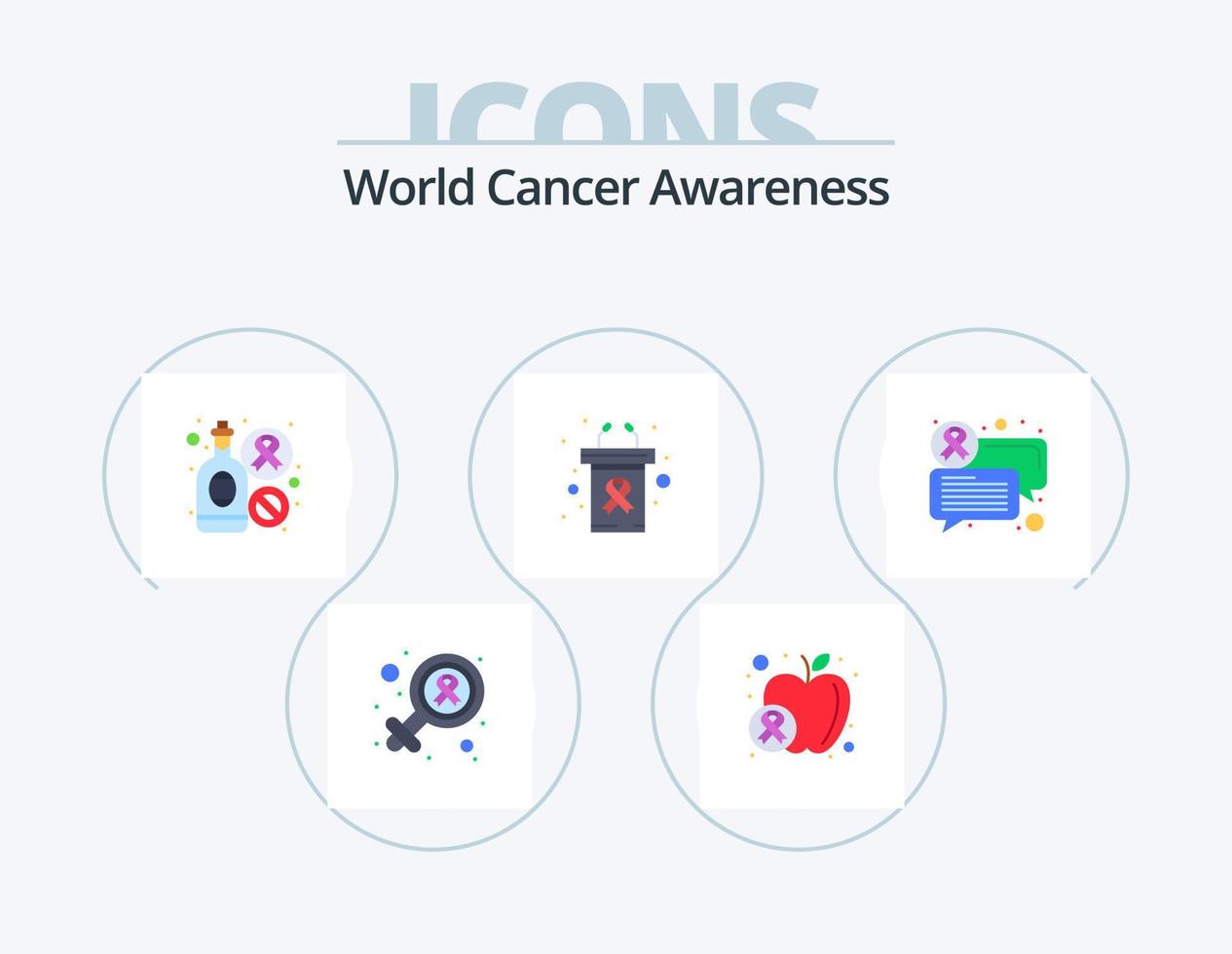värld cancer medvetenhet platt ikon packa 5 ikon design. kommunikation. cancer dag. flaska. talarstolen. podium vektor