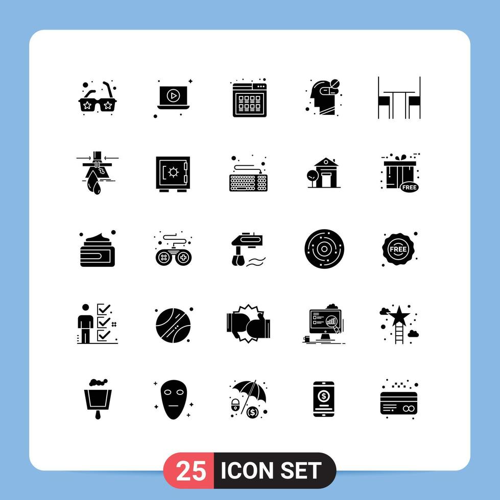 universell ikon symboler grupp av 25 modern fast glyfer av möbel stol produkt medicin sjukvård redigerbar vektor design element