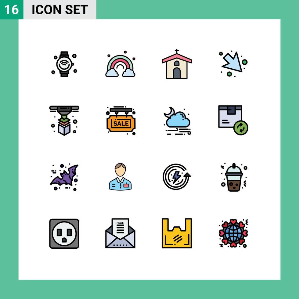 Universal- Symbol Symbole Gruppe von 16 modern eben Farbe gefüllt Linien von Modellieren Nieder Welle Pfeil Kreuz editierbar kreativ Vektor Design Elemente