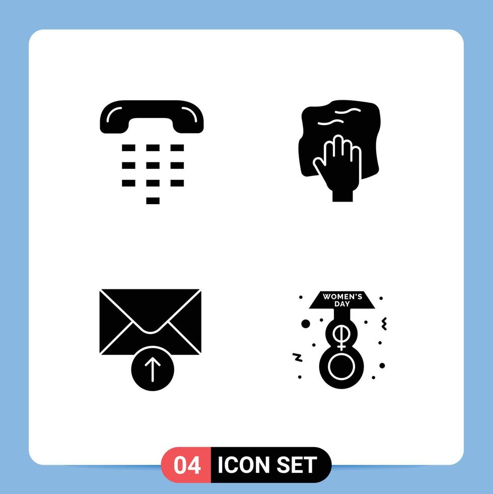 Gruppe von 4 modern solide Glyphen einstellen zum Anruf schrubben Gerät Hand Botschaft editierbar Vektor Design Elemente