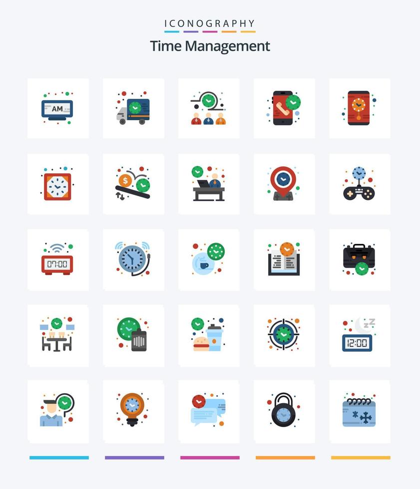 kreativ tid förvaltning 25 platt ikon packa sådan som klocka. mottagare. möte. telefon. ring upp vektor
