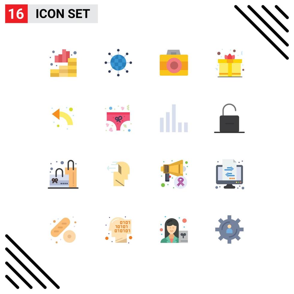 Gruppe von 16 eben Farben Zeichen und Symbole zum Pfeil Herz Netz Geschenk Box Technologie editierbar Pack von kreativ Vektor Design Elemente