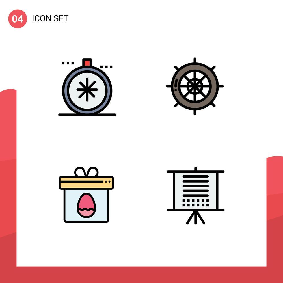 uppsättning av 4 modern ui ikoner symboler tecken för kompass gåva öppen hav ägg redigerbar vektor design element