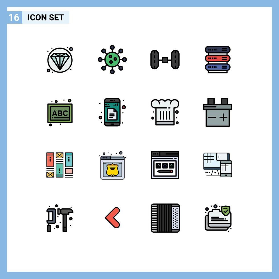 uppsättning av 16 vektor platt Färg fylld rader på rutnät för förskola ABC hjul inriktning lagring data redigerbar kreativ vektor design element
