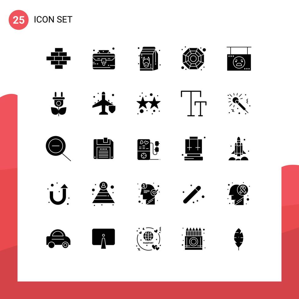 solide Glyphe Pack von 25 Universal- Symbole von hängend Tafel Essen Symbol China editierbar Vektor Design Elemente