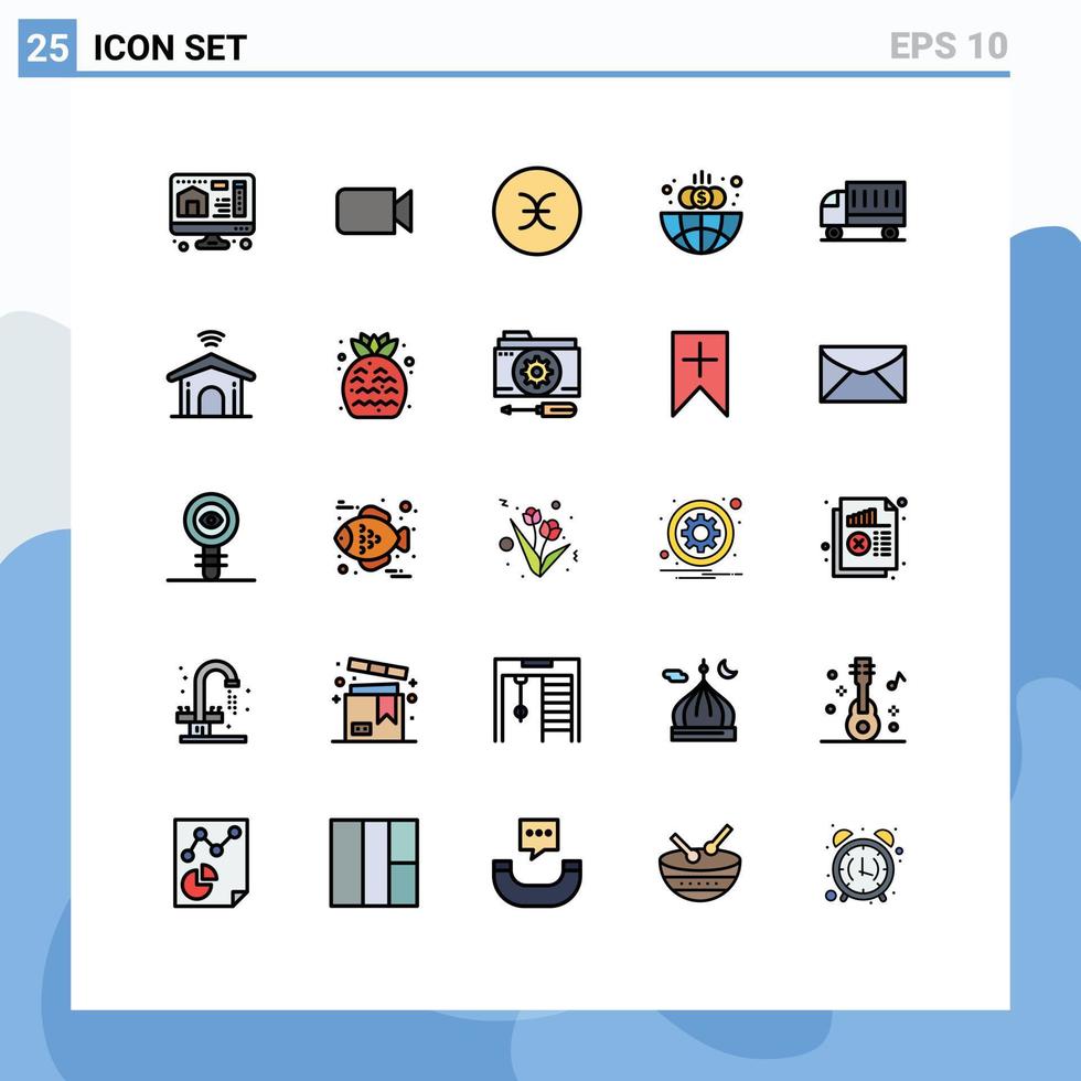 grupp av 25 modern fylld linje platt färger uppsättning för frakt bil tecken klot finansiera redigerbar vektor design element