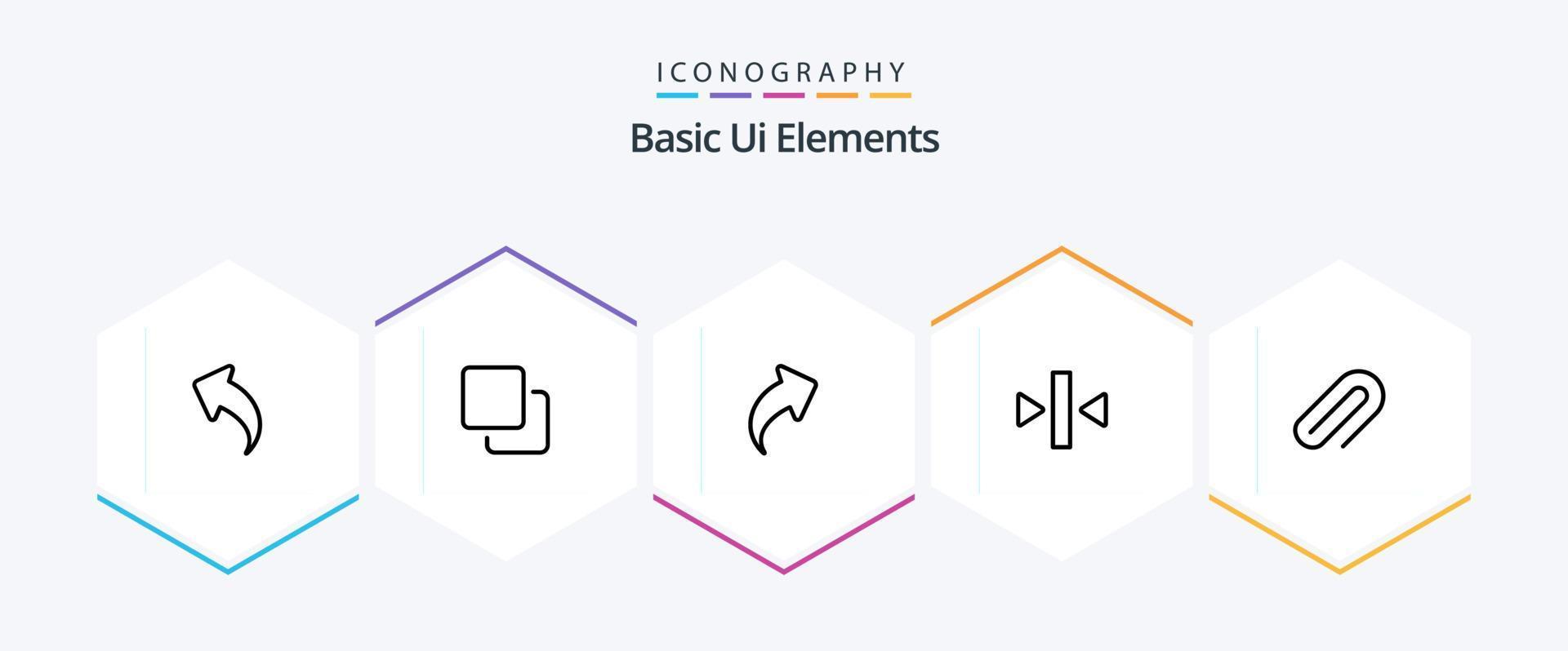 Basic ui Elemente 25 Linie Symbol Pack einschließlich Metall. Medien. Pfeil. zurück. abspielen vektor