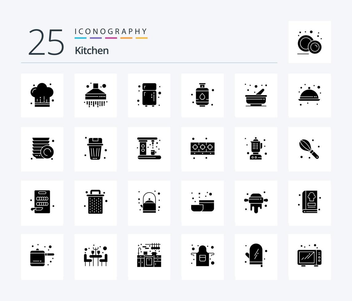 kök 25 fast glyf ikon packa Inklusive mat. murbruk. kök. kök. kök vektor