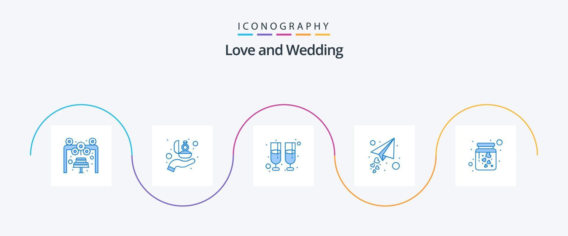bröllop blå 5 ikon packa Inklusive papper plan. kärlek plan. romantik. kärlek meddelande. vin vektor