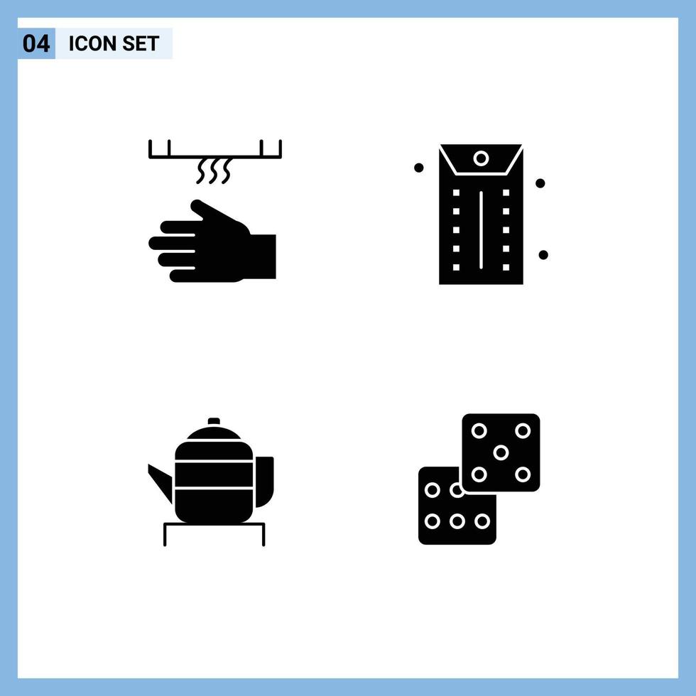 4 fast glyf begrepp för webbplatser mobil och appar bad tekanna torktumlare kuvert kinesisk redigerbar vektor design element
