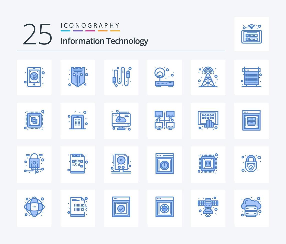 Information Technologie 25 Blau Farbe Symbol Pack einschließlich Netzwerk. Zugang. Schild. elektrisch. Computer vektor