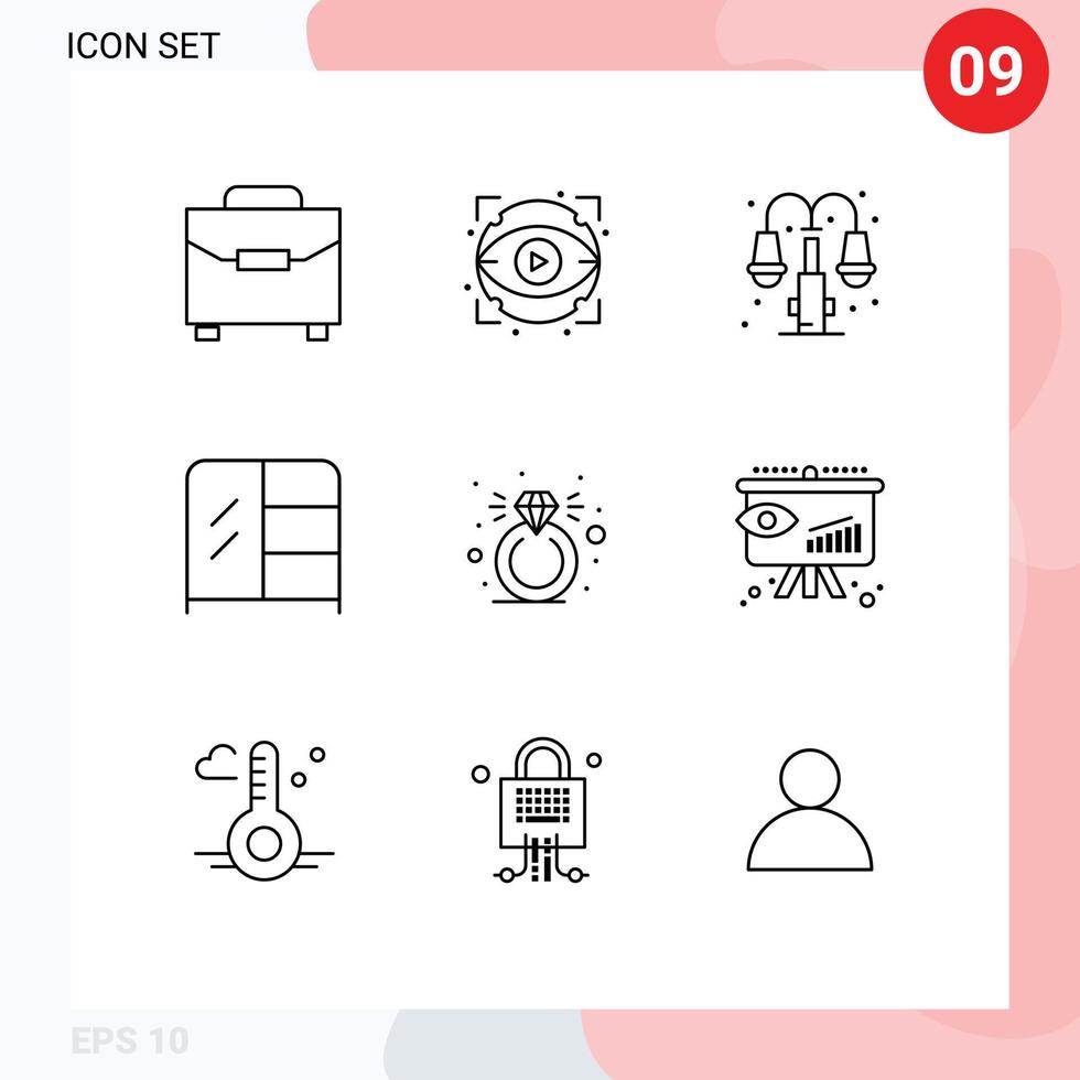 9 användare gränssnitt översikt packa av modern tecken och symboler av ringa diamant stad garderob möbel redigerbar vektor design element