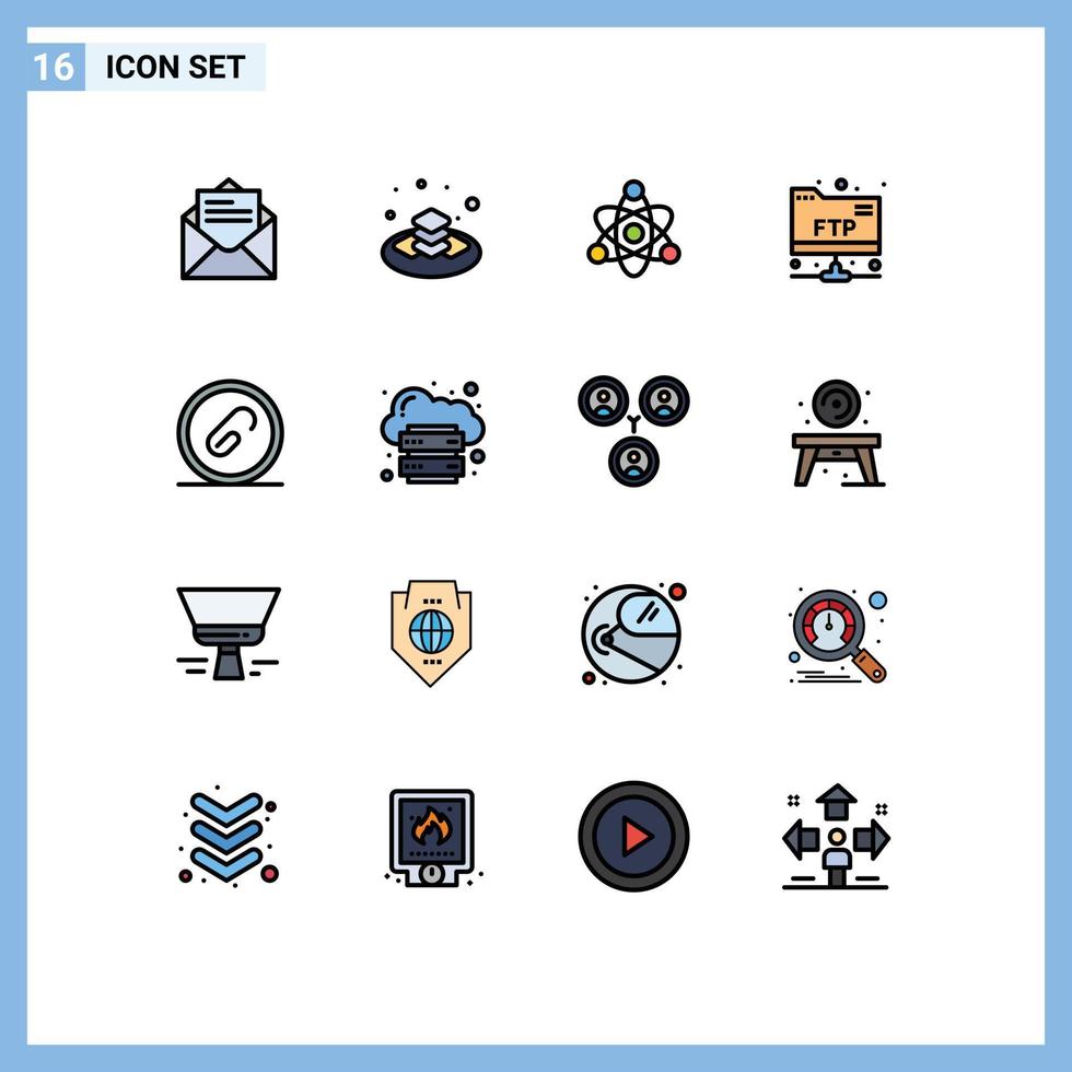 piktogram uppsättning av 16 enkel platt Färg fylld rader av fil dokumentera atom fästa mapp redigerbar kreativ vektor design element