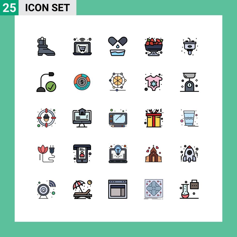 modern einstellen von 25 gefüllt Linie eben Farben und Symbole eine solche wie Computers Küche Tabletten Müll Sommer- editierbar Vektor Design Elemente