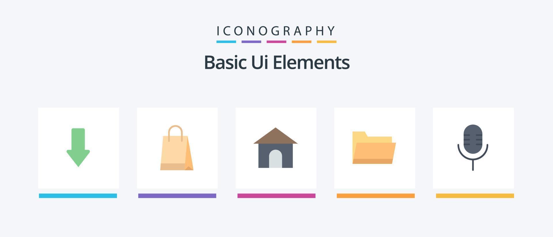 Basic ui Elemente eben 5 Symbol Pack einschließlich Mikrofon. Lagerung. Gebäude. Daten. Ordner. kreativ Symbole Design vektor