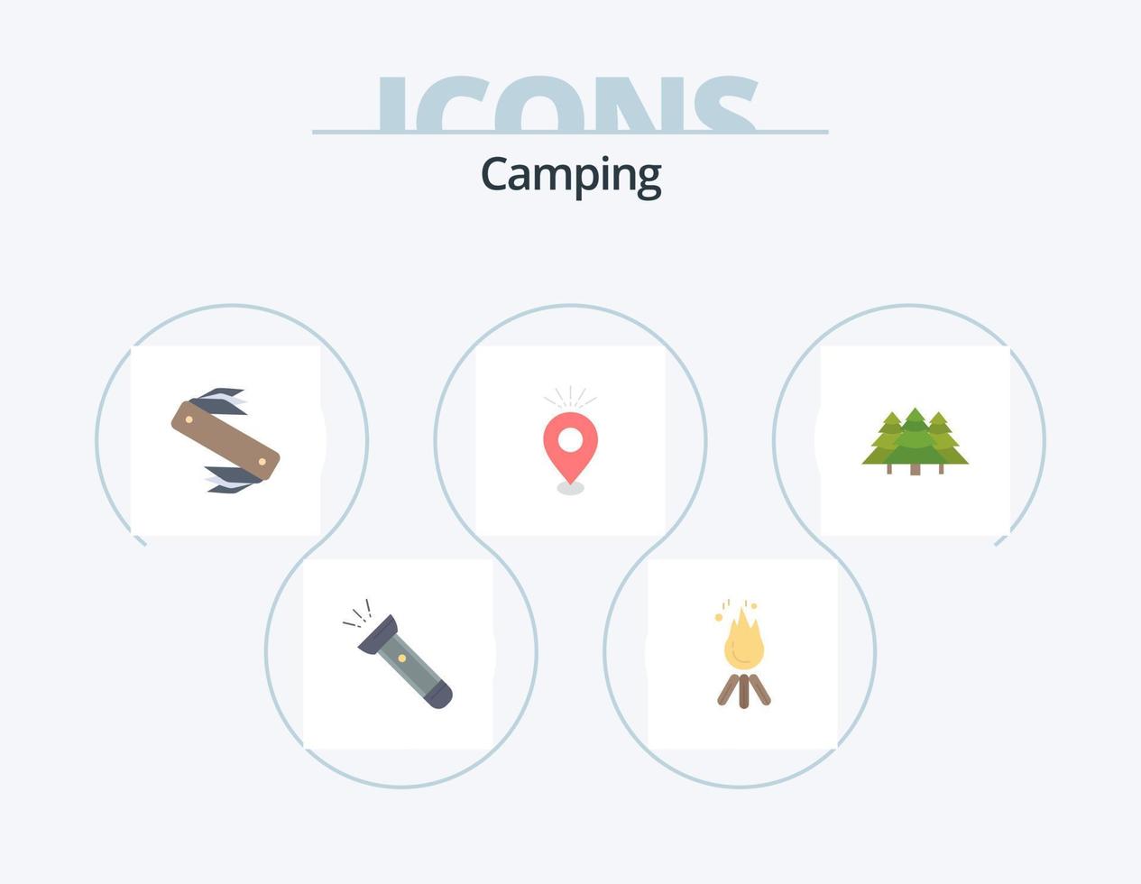 Camping eben Symbol Pack 5 Symbol Design. Stift. Tasche. Camping. schweizerisch. Heer vektor