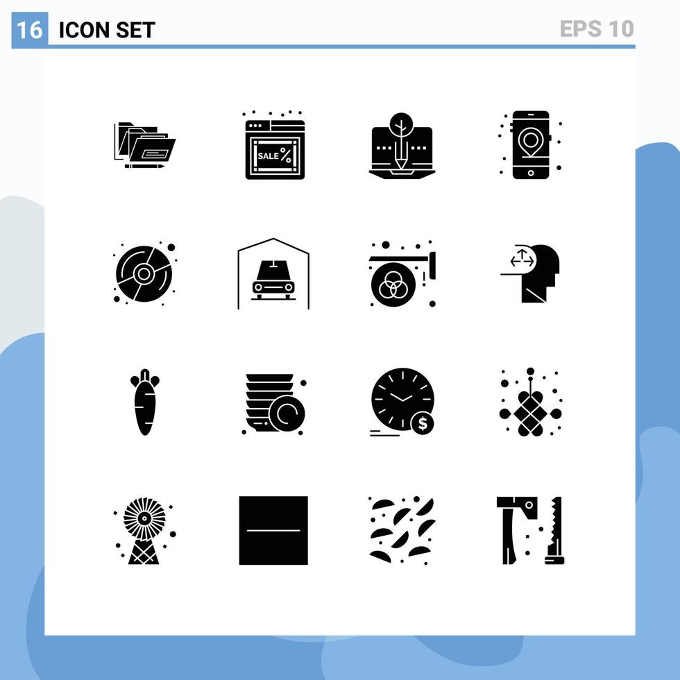 redigerbar vektor linje packa av 16 enkel fast glyfer av disk mobil affär plats digital redigerbar vektor design element