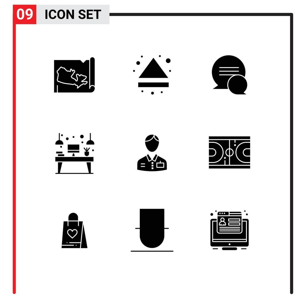 uppsättning av 9 modern ui ikoner symboler tecken för dörrvakt bellboy konversation övervaka arbetsplats redigerbar vektor design element