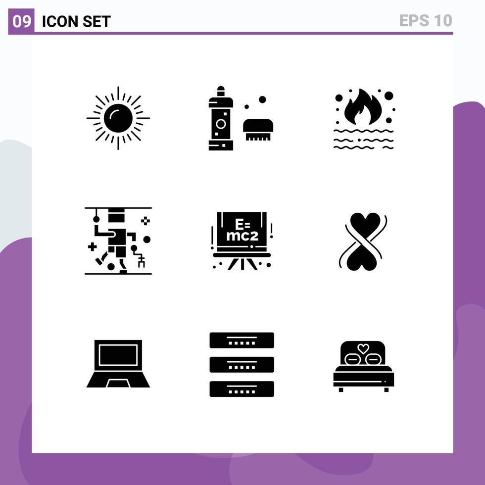 9 fast glyf begrepp för webbplatser mobil och appar kemi skada bränna sjukhus rök redigerbar vektor design element