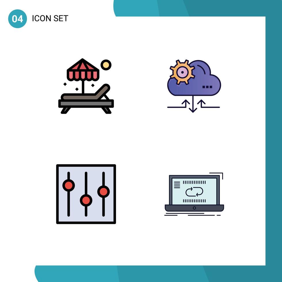 4 tematiska vektor fylld linje platt färger och redigerbar symboler av strand gränssnitt moln pil användare redigerbar vektor design element