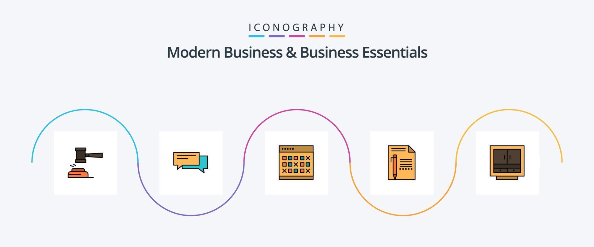 modern Geschäft und Geschäft das Wesentliche Linie gefüllt eben 5 Symbol Pack einschließlich Fall. Kalender. Plaudern. Rede. Konversation vektor