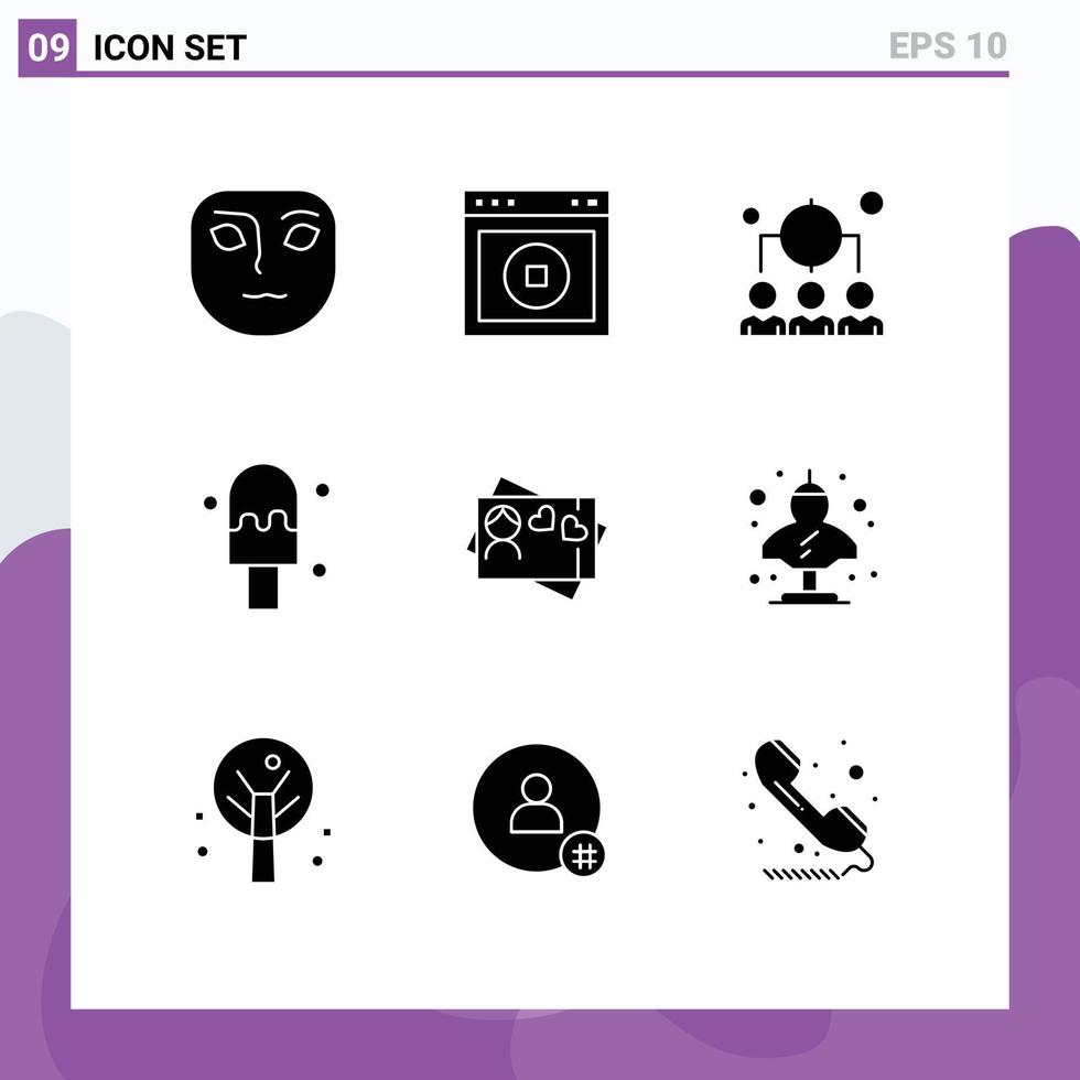 solide Glyphe Pack von 9 Universal- Symbole von uralt Liebe Geschäft Karte Sahne editierbar Vektor Design Elemente