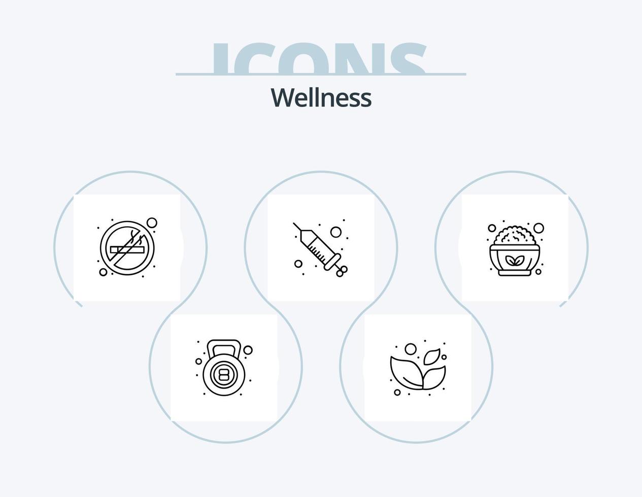 wellness linje ikon packa 5 ikon design. kopp. vägning. resten. skala. fil vektor