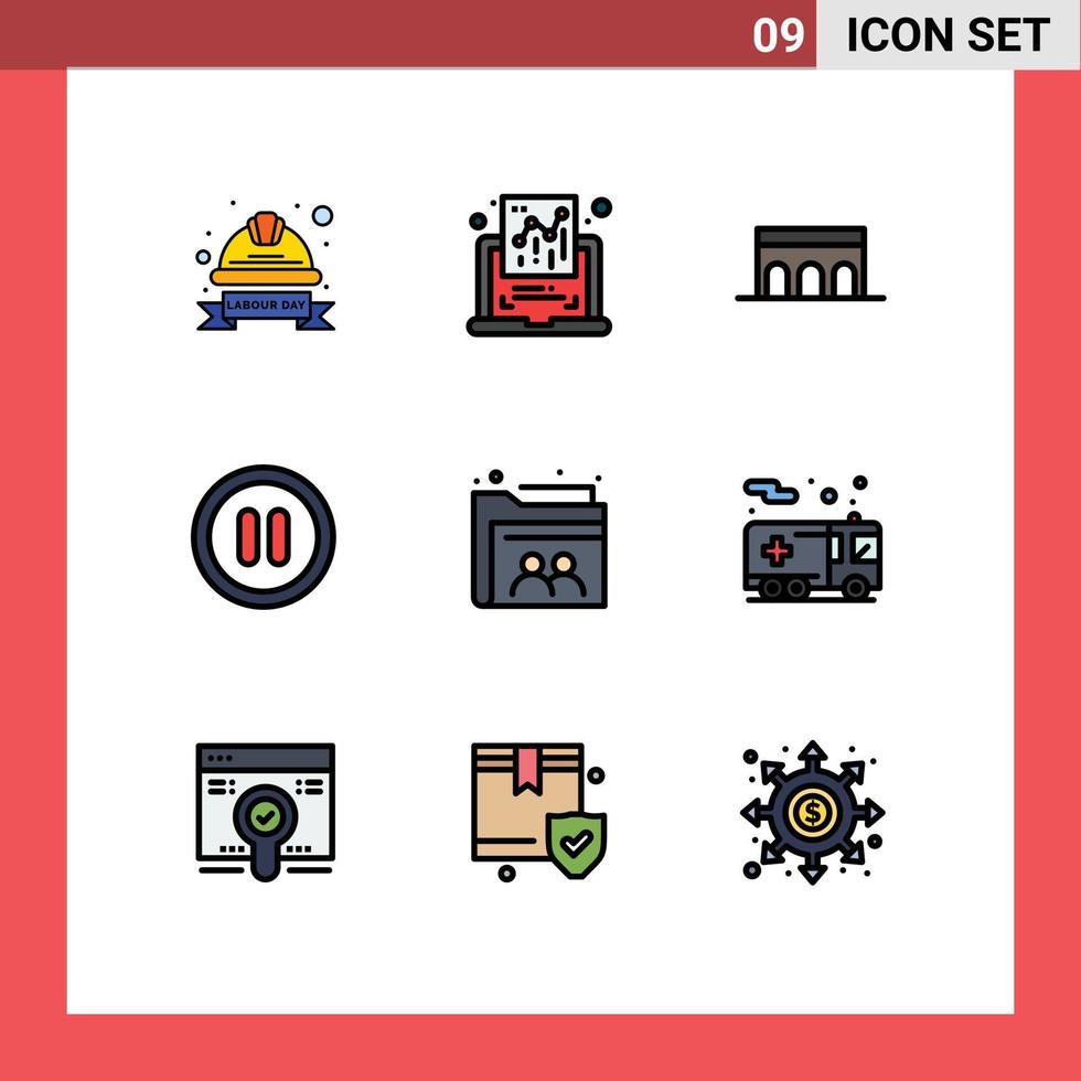 uppsättning av 9 modern ui ikoner symboler tecken för webb paus Rapportera gränssnitt historisk redigerbar vektor design element