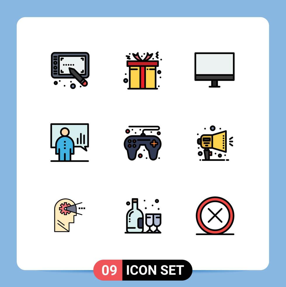 universell ikon symboler grupp av 9 modern fylld linje platt färger av spel presentation grej man styrelse redigerbar vektor design element