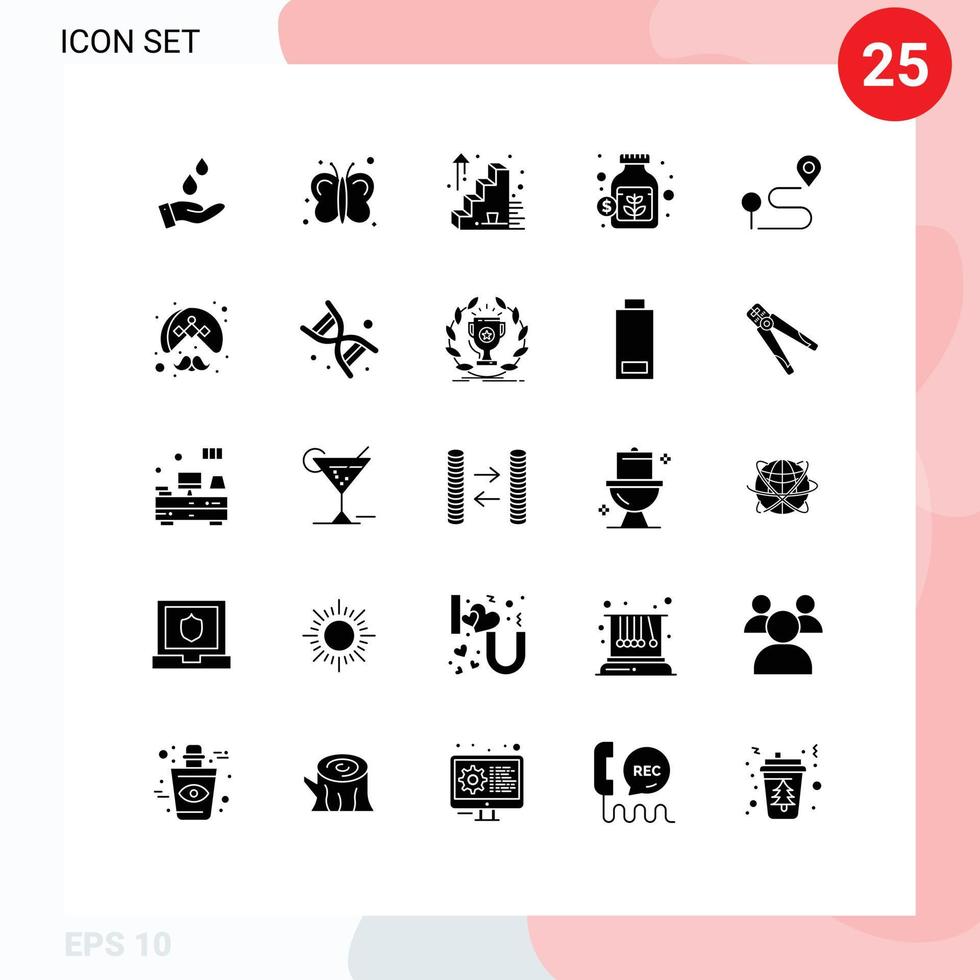 uppsättning av 25 kommersiell fast glyfer packa för navigering plats företag Framgång besparingar burk redigerbar vektor design element
