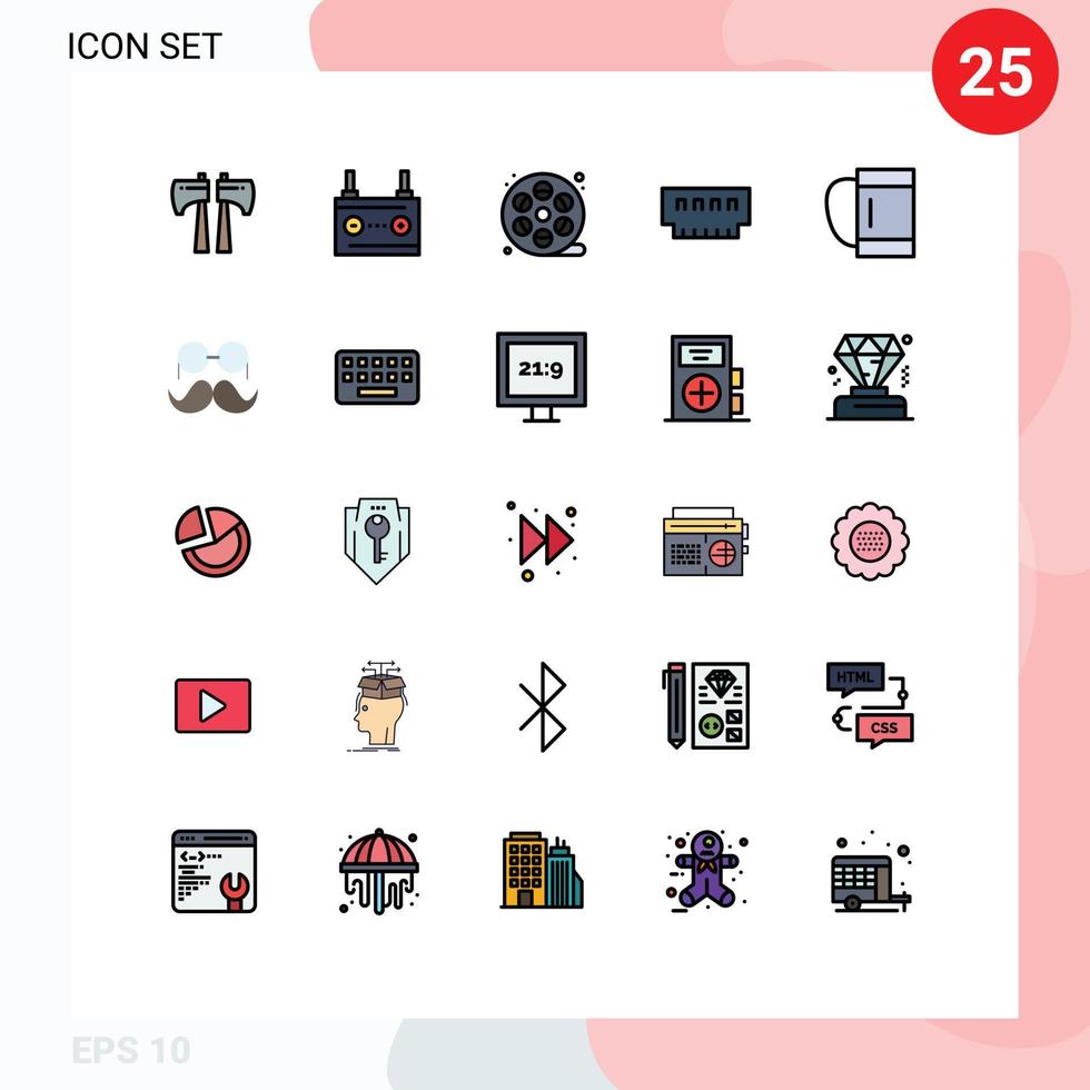 25 fylld linje platt Färg begrepp för webbplatser mobil och appar väska hårdvara verklig grej datorer redigerbar vektor design element