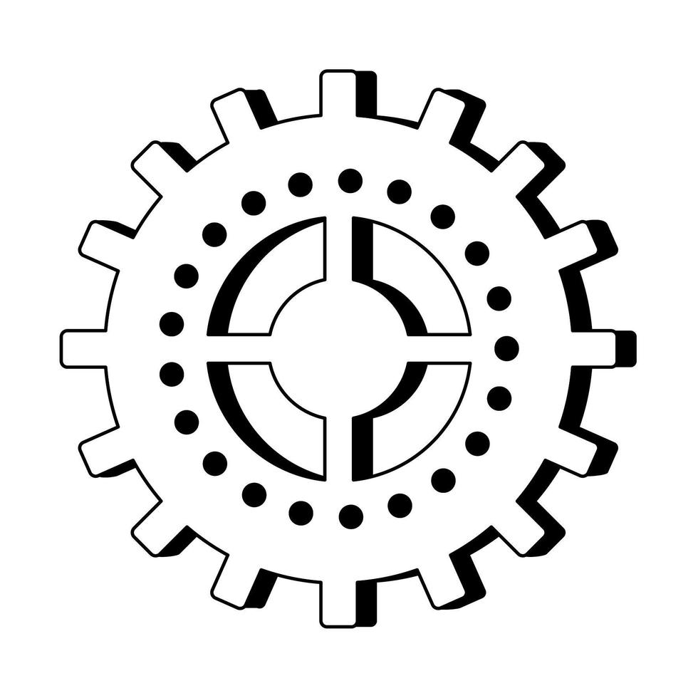 Getriebemaschinensymbol isolierte Karikatur in Schwarzweiss vektor