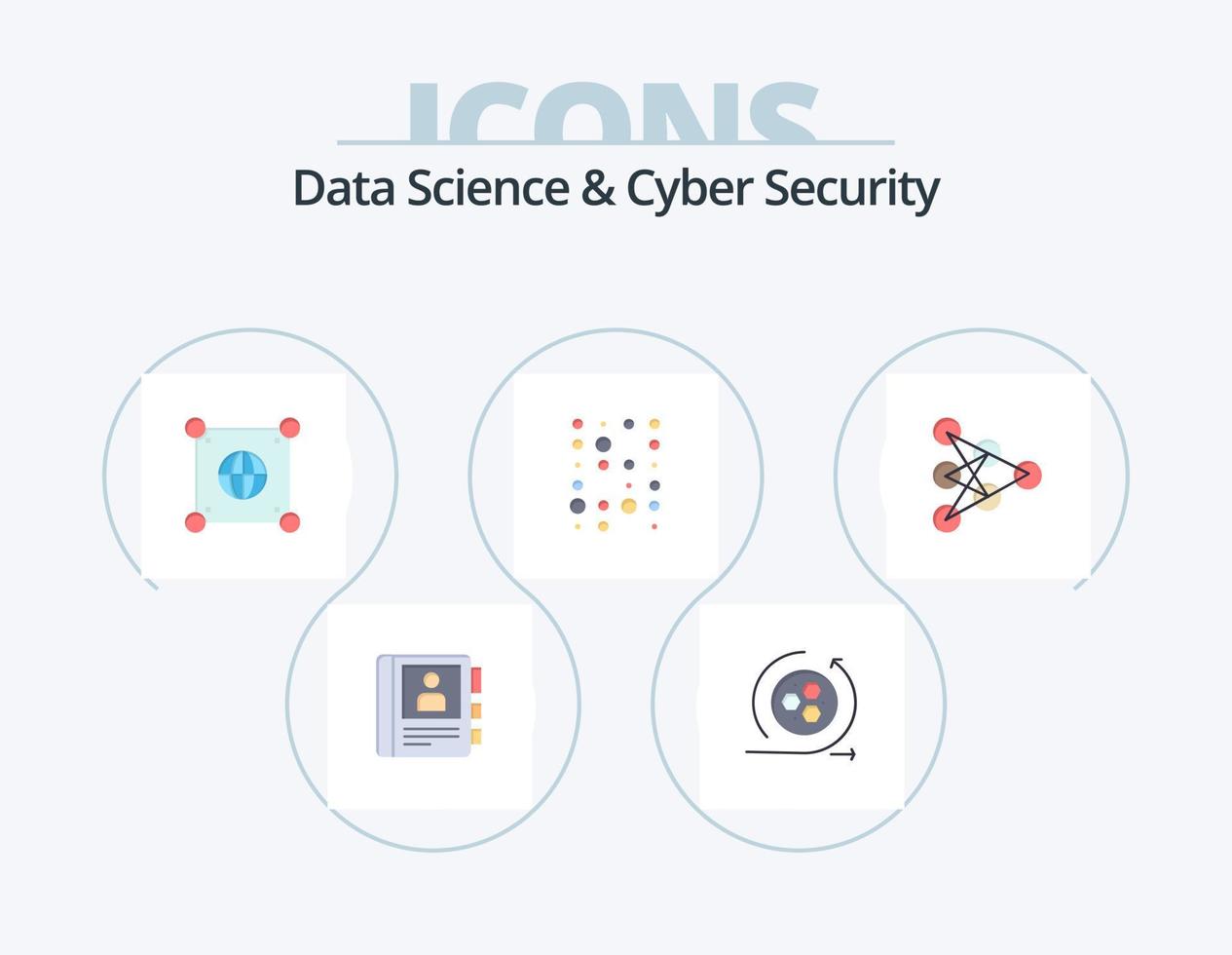 data vetenskap och cyber säkerhet platt ikon packa 5 ikon design. djup . sedan. klot. infrastruktur data. ostruktur vektor