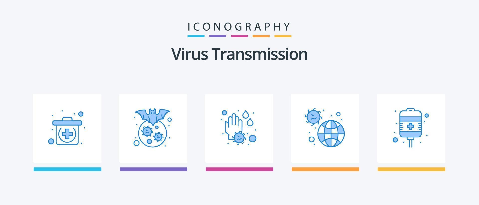 virus överföring blå 5 ikon packa Inklusive återhämtning. pandemisk. hand. infektion. sjukdom. kreativ ikoner design vektor