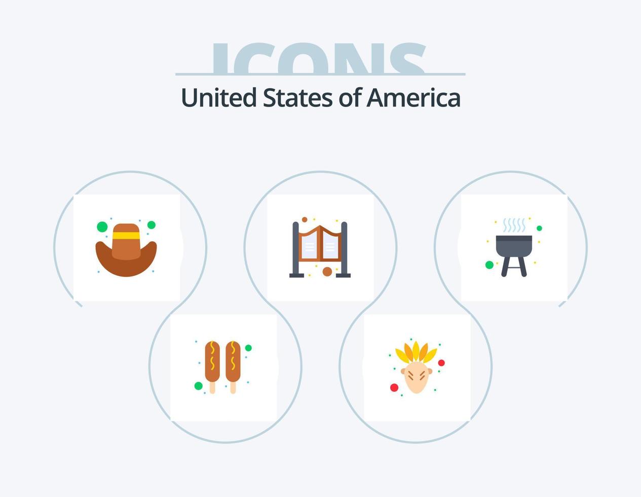 USA platt ikon packa 5 ikon design. . laga mat. hatt. bbq. Västra vektor