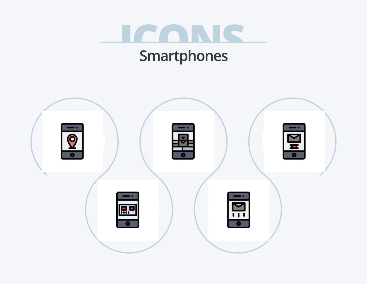 smartphones linje fylld ikon packa 5 ikon design. klocka. larm. mobil. telefon. telefon vektor