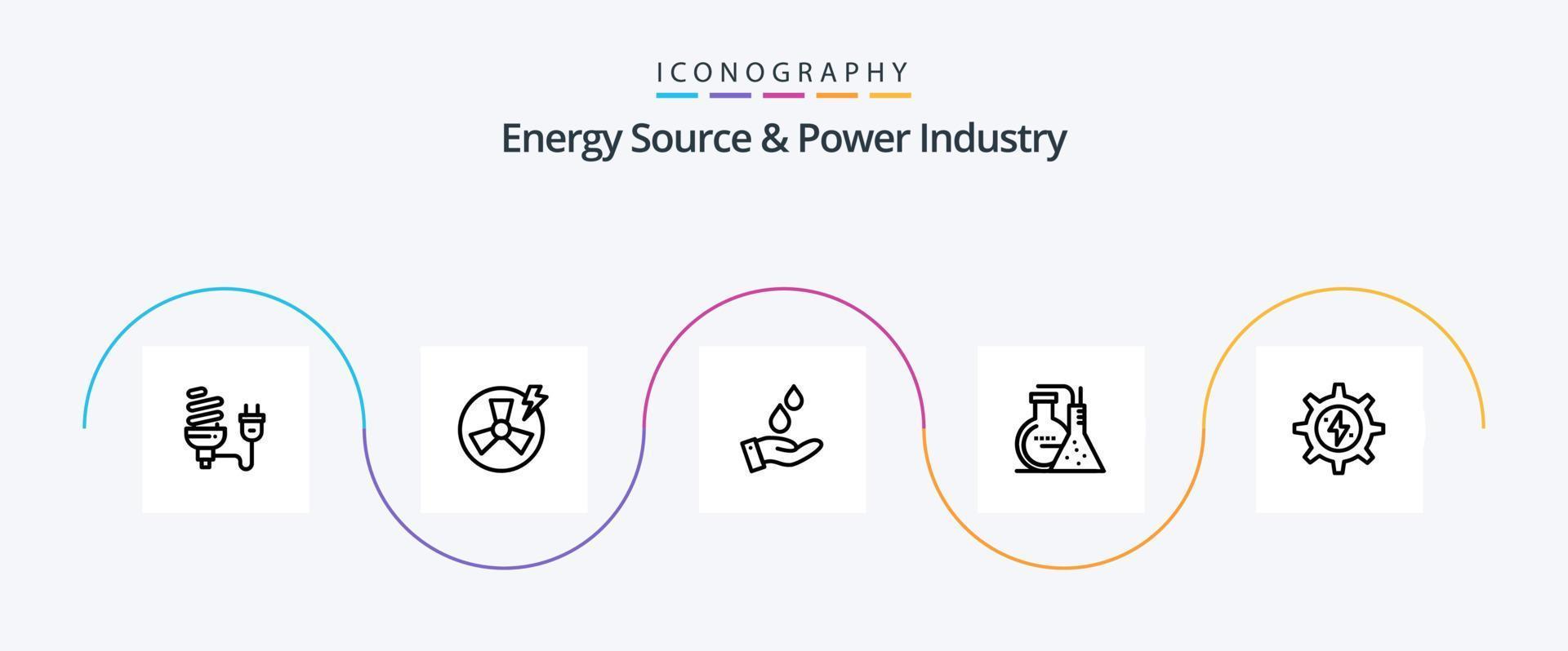 Energie Quelle und Leistung Industrie Linie 5 Symbol Pack einschließlich Energie. Reaktion. Energie. Chemikalien. Energie vektor